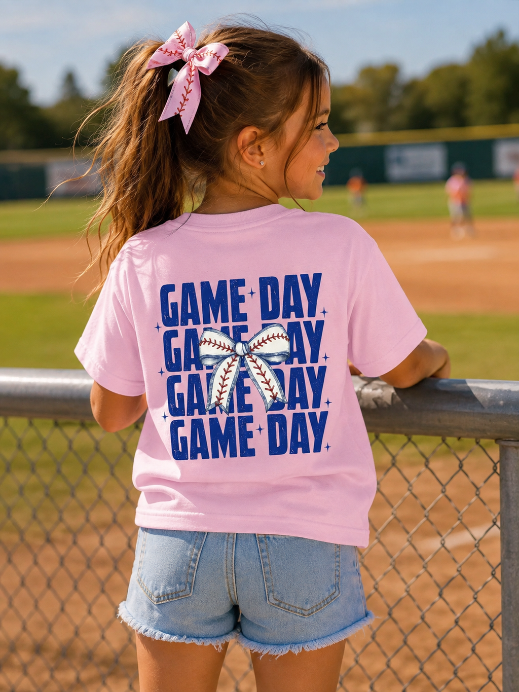 Game Day Bow Youth Tee - Blossom